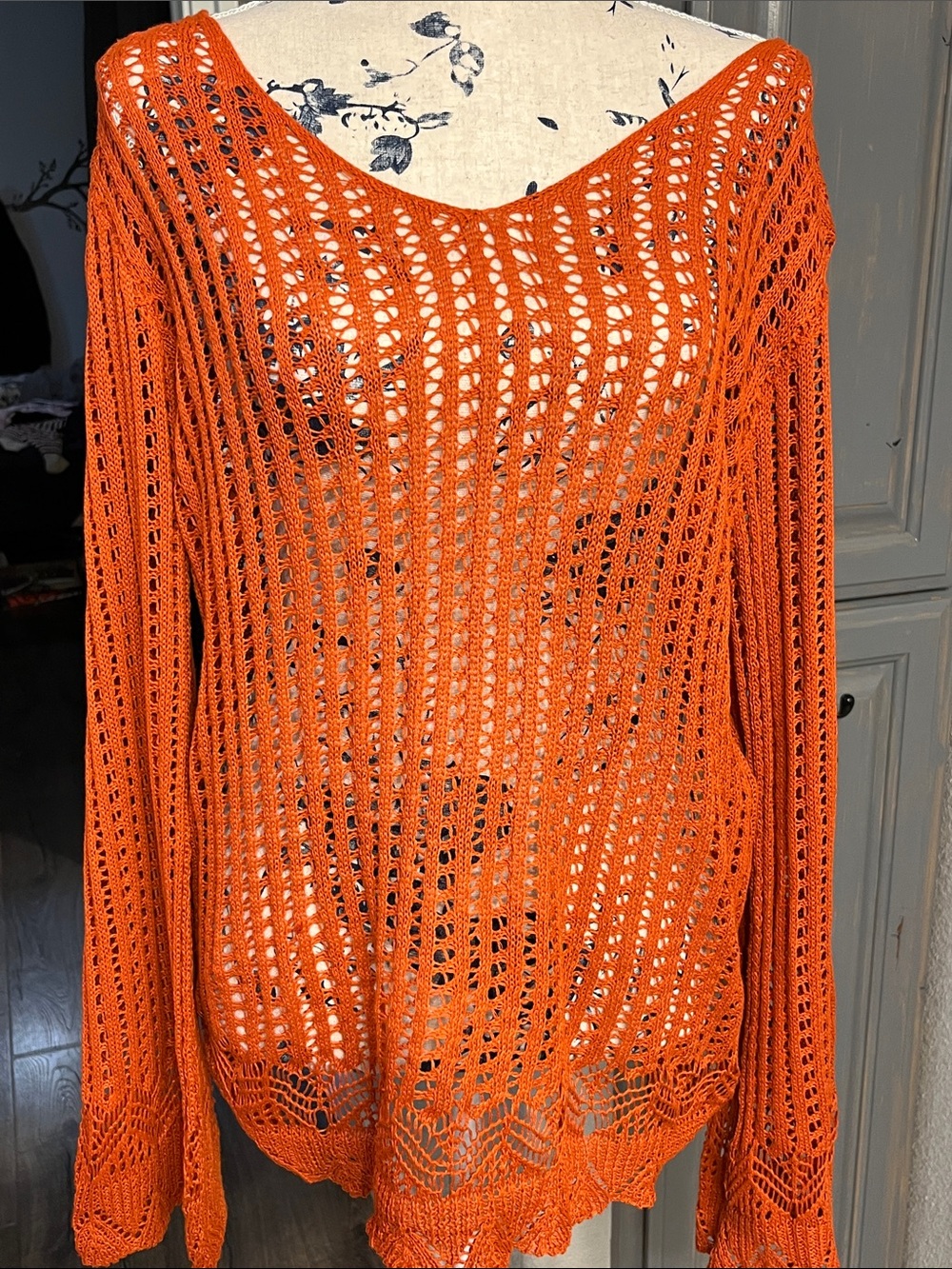 Source Unknown Orange Open-Weave Lightweight Sweater